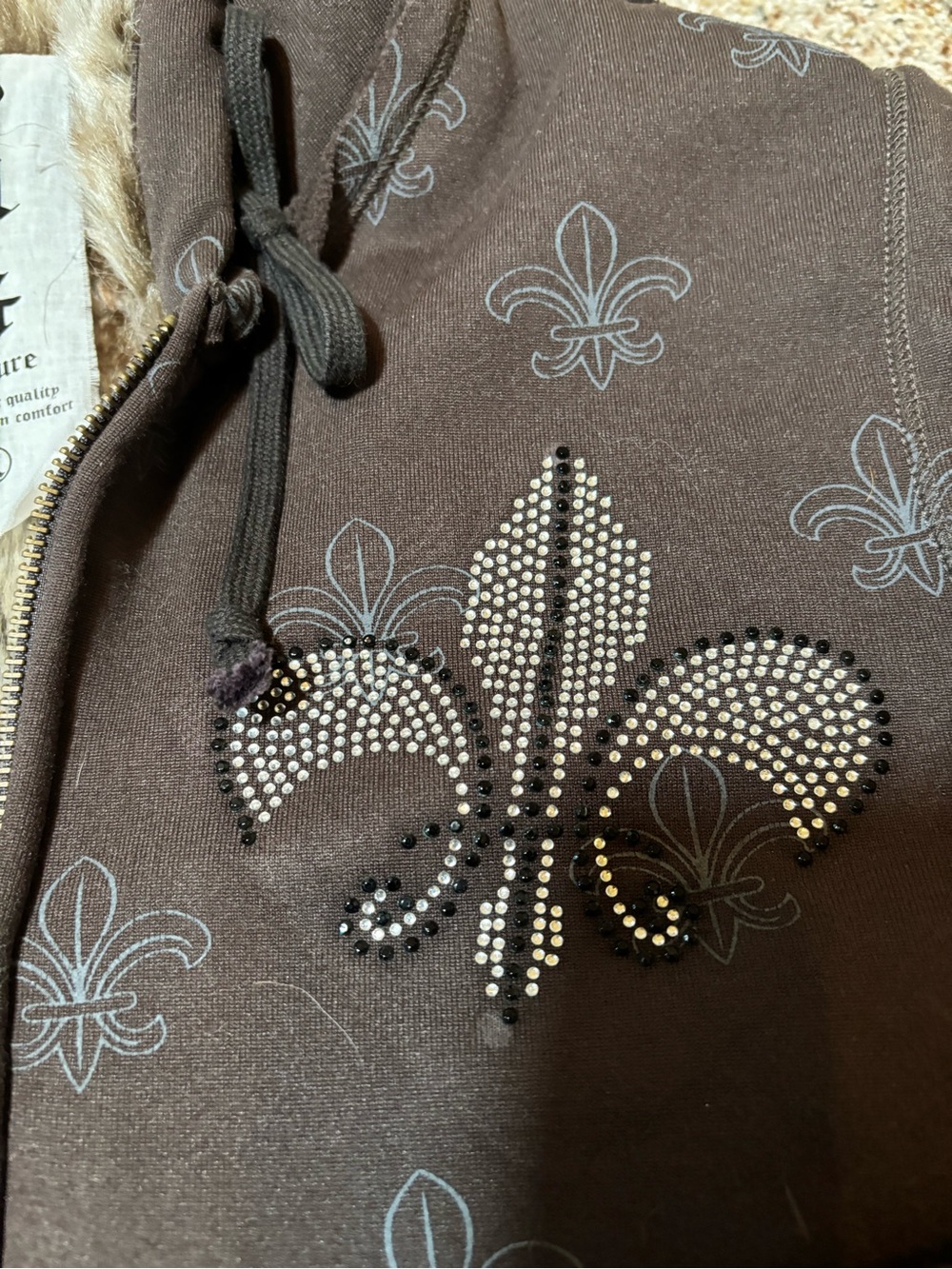 E207 Yag Couture Brown Faux-Fur Hooded Puffer Jacket, Size L - Picture 3 of 7